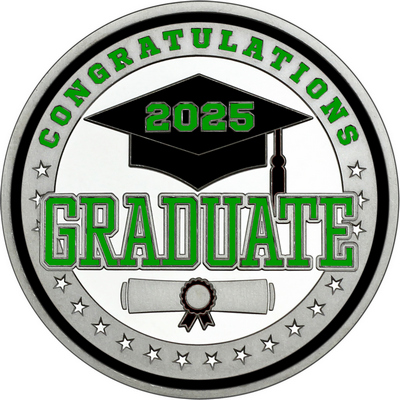 Green "Congratulations Graduate 2025" with Black Rim, Tassel & Ribbon